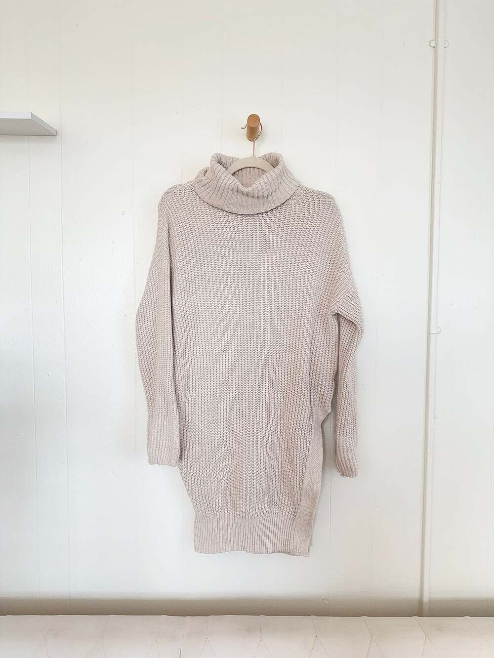 Anthropologie Moth Taupe Turtleneck Chunky Oversized Weighted Sweater Dress XS